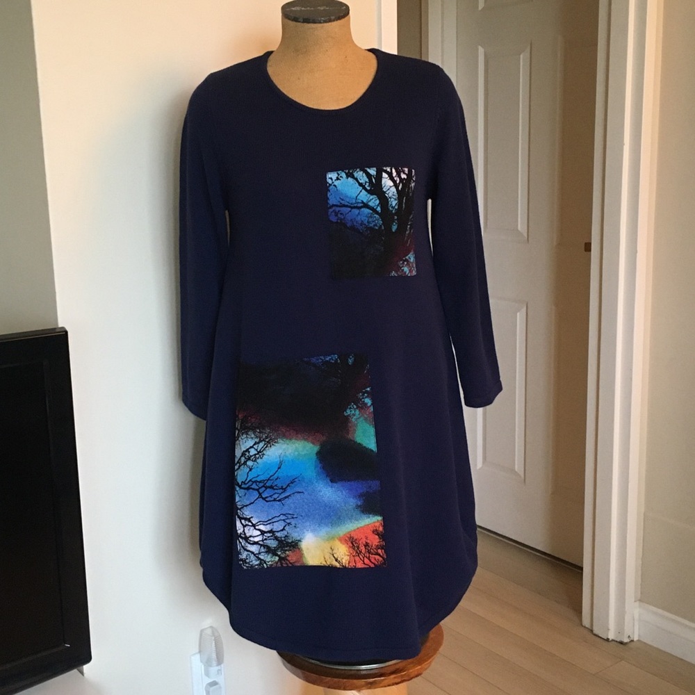 Med 8-10 Boho Heavy Cotton Knit Artsy A-Line Dress